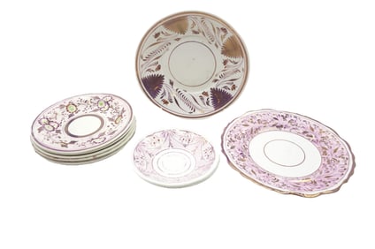 9 PC ANTIQUE 19TH C LUSTRE PORCELAIN PLATES