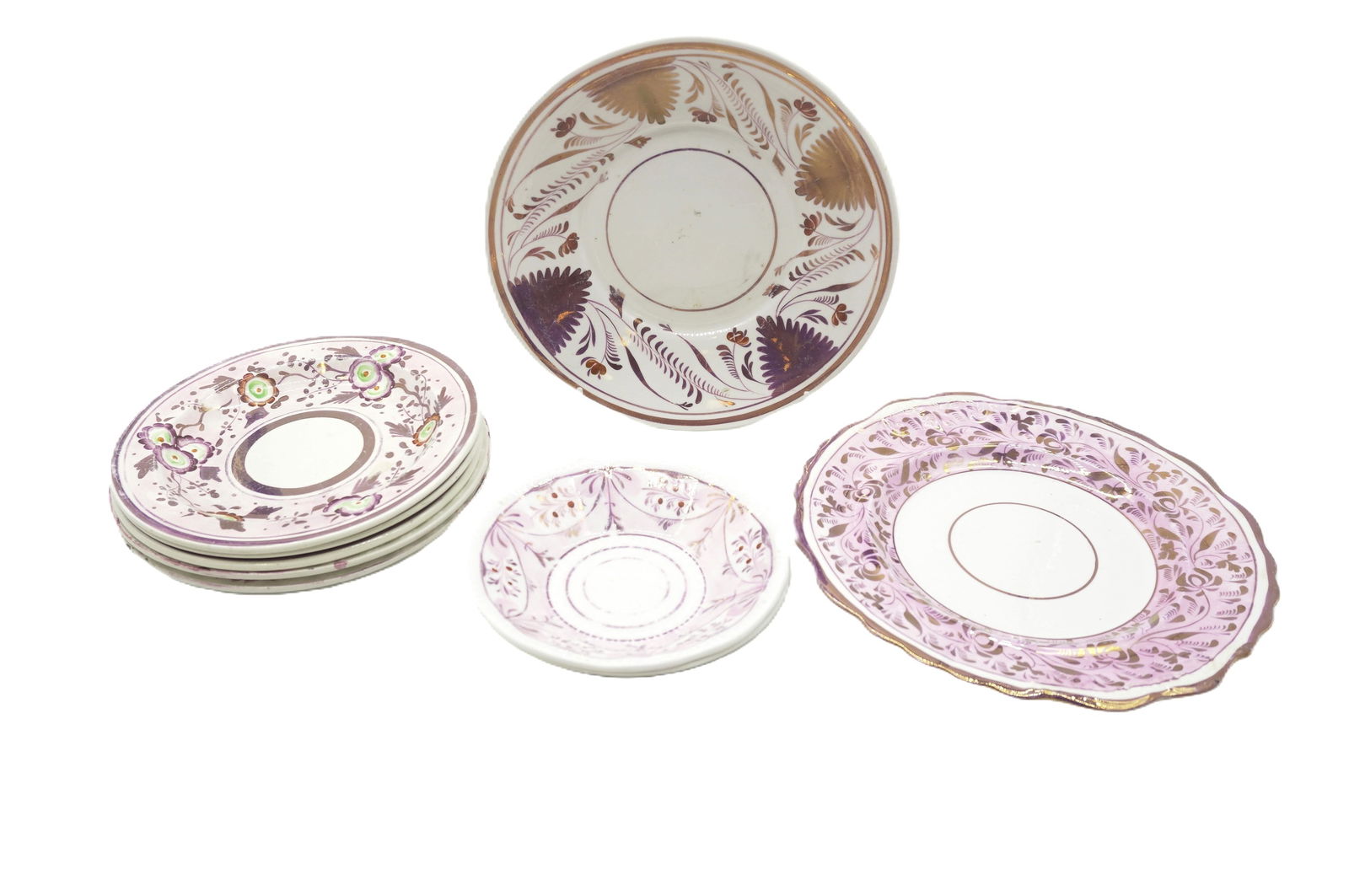 9 PC ANTIQUE 19TH C LUSTRE PORCELAIN PLATES (1 of 5)
