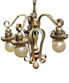 RARE ART DECO POLYCHROME 5 ARM CHANDELIER MARKEL