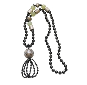 BLACK ONYX & CHRYSOPRASE TASSEL NECKLACE