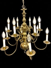 VINTAGE SOLID BRASS 12 ARM CHANDELIER