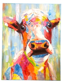 LARGE CONTEMPORARY COW PAINTING ON CANVAS
