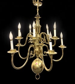 VINTAGE SOLID BRASS 10 ARM CHANDELIER