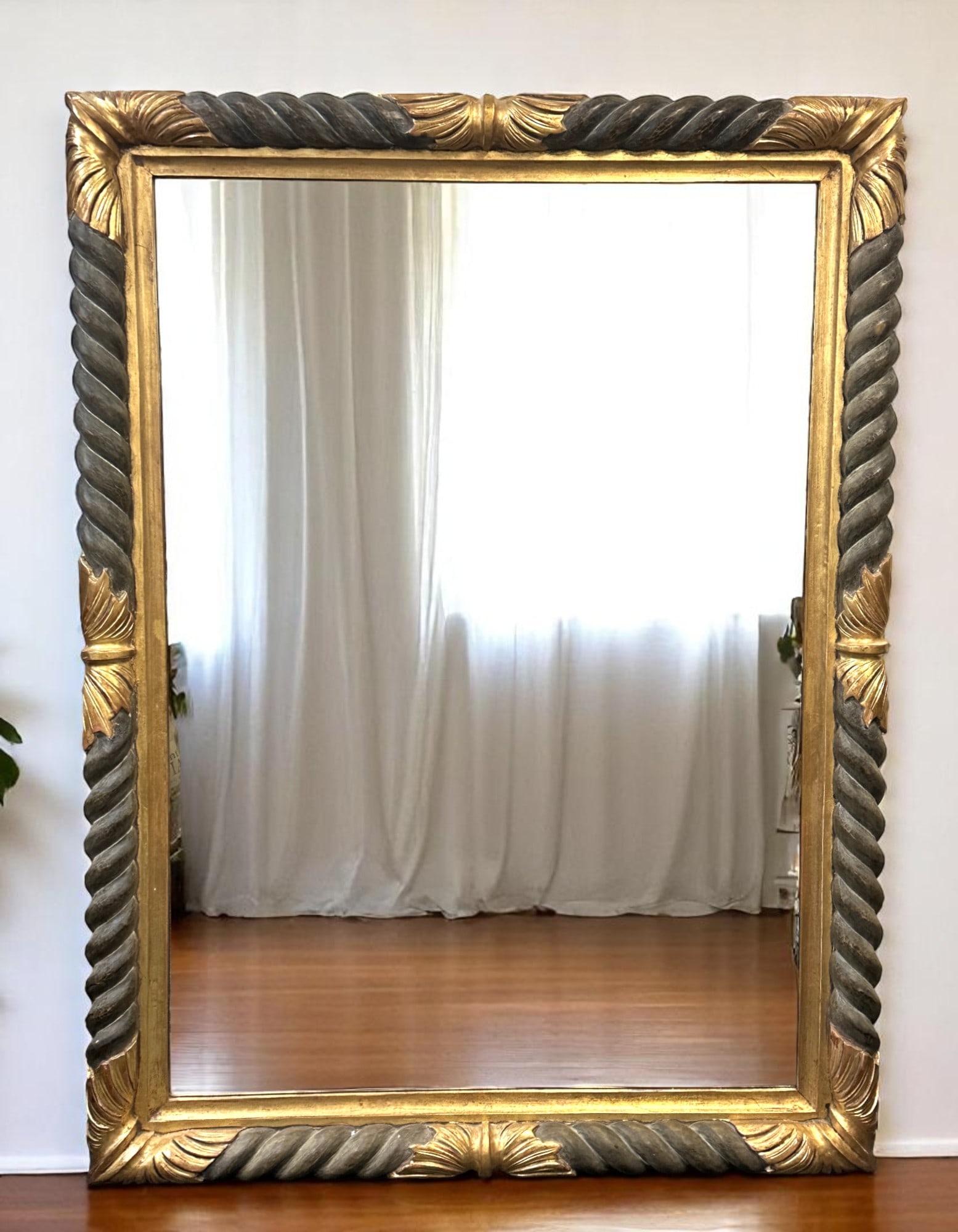 LARGE CARVED NEOCLASSICAL BLACK & GILT MIRROR 63" (1 of 1)
