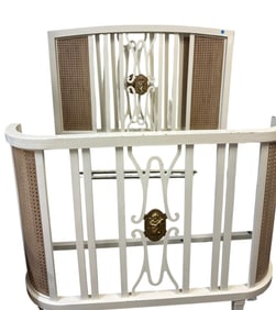 2 ANTIQUE FRENCH PAINTED IRON & BRASS TWIN BEDS