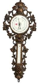 ANTIQUE ANEROID BAROMETER IN CARVED CASE
