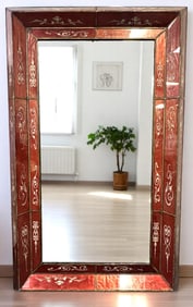 LARGE 76" RASCHELLA RED GLASS REVERSE PAINTED MIRROR