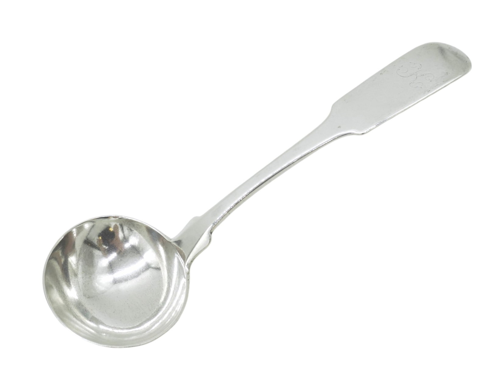 SOUTHERN COIN SILVER LADLE CHARLESTON: Southern coin silver ladle, Gregg Hayden & Co Charleston, South Carolina, dated 1846, monogrammed; marked: GREGG HAYDEN & CO, date mark in lozenge. Measures 9". Approximate weight 88 grams