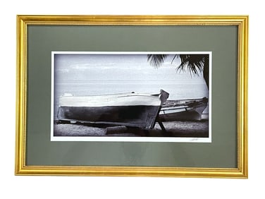 FRAMED PHOTOGRAPH FISHING SKIFFS SIGNED