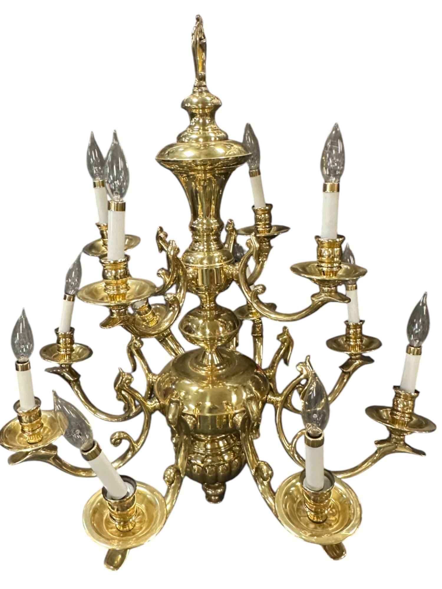 LARGE VINTAGE SOLID BRASS 12 ARM CHANDELIER (1 of 2)