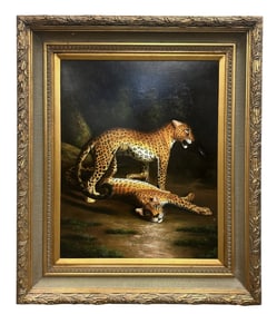 T. E. COWEN (20th c) LARGE CHEETAH PAINTING