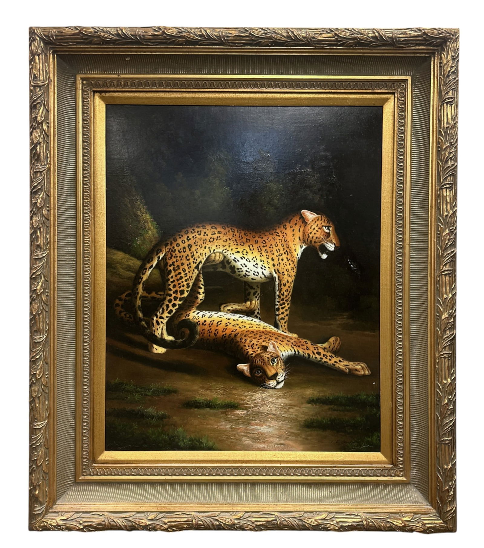T. E. COWEN (20th c) LARGE CHEETAH PAINTING (1 of 3)