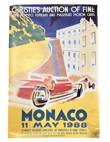 1988 CHRISTIE'S MONACO ALFA ROMEO FERRARI MASERATI CAR AUCTION POSTER
