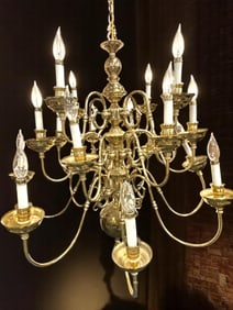 LARGE VINTAGE SOLID BRASS 20 ARM CHANDELIER
