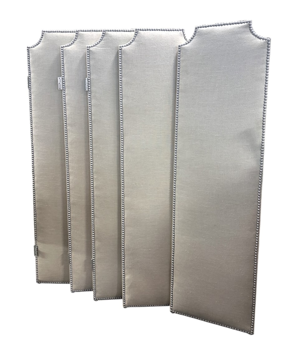 CONTEMPORARY LINEN & NICKEL NAILHEADS 5 PANEL DRESSING ROOM DIVIDER (1 of 1)