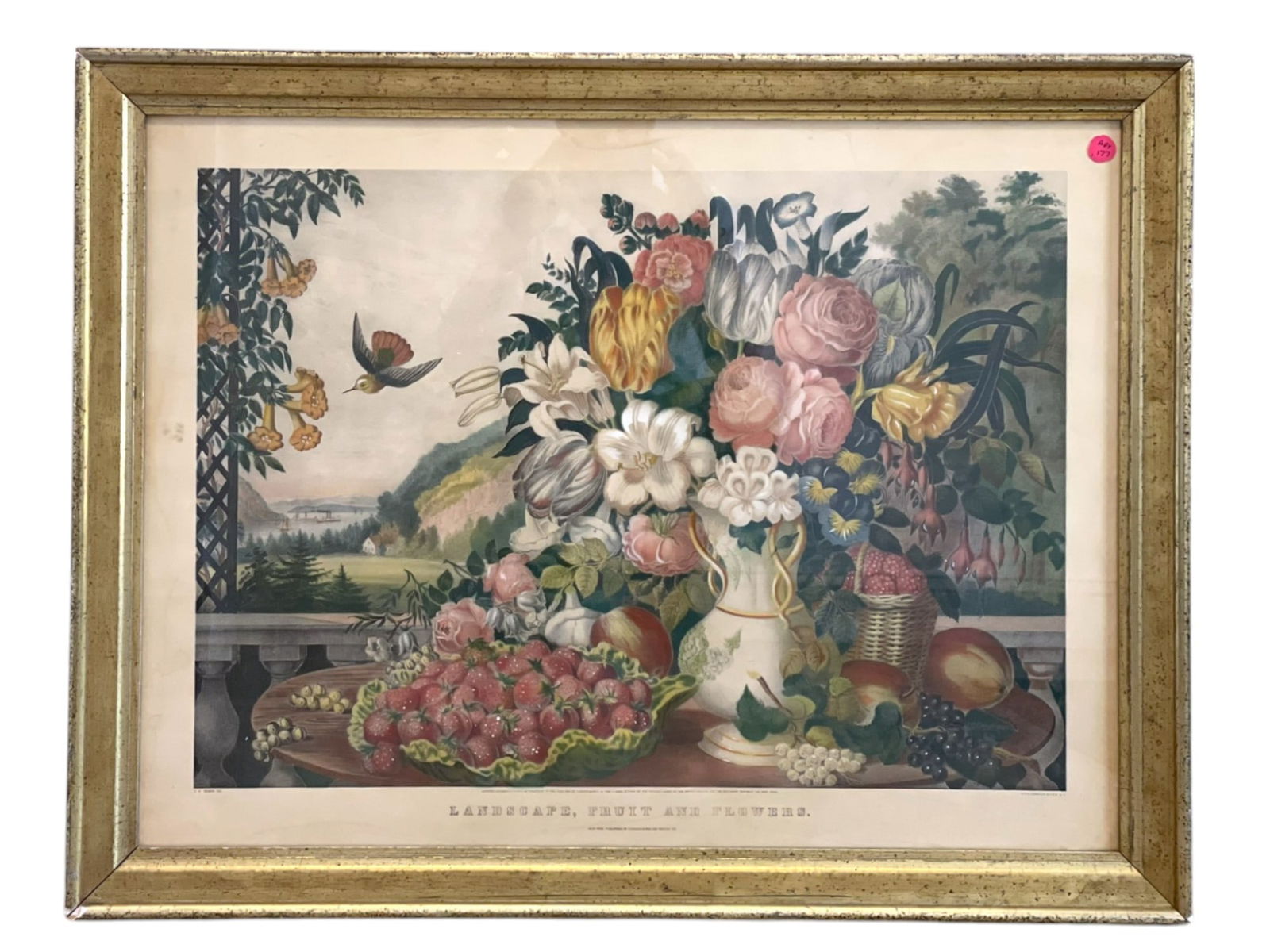 ANTIQUE CURRIER & IVES 1862 LANDSCAPE FRUIT & FLOWERS (1 of 3)
