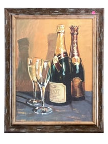 CONTEMPORARY CHAMPAGNE BOTTLES & GLASSES PAINTING
