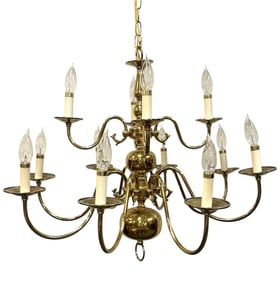 VINTAGE SOLID BRASS 12 ARM CHANDELIER