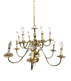 VINTAGE SOLID BRASS 12 ARM CHANDELIER