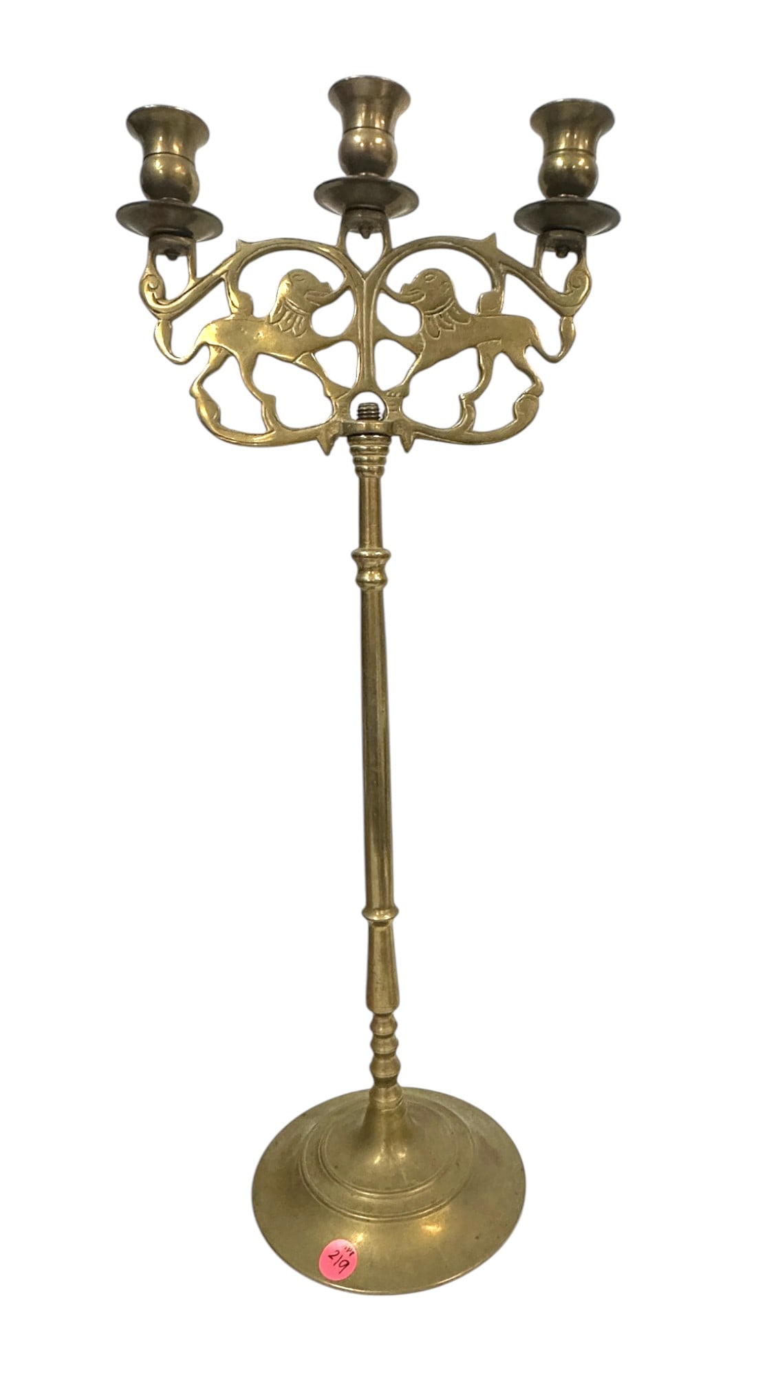 VINTAGE TALL BRASS LION CANDELABRA 21.5" (1 of 2)