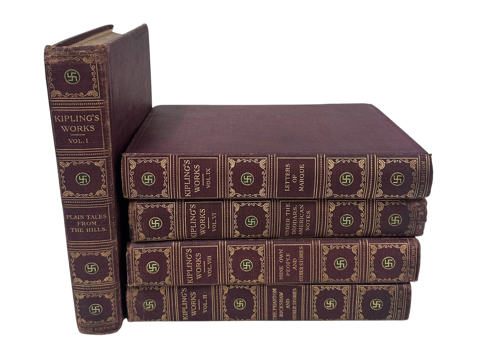 ANTIQUE RUDYARD KIPLING'S WORKS SAHIB EDITIONS - 5 VOLUMES (1 of 2)