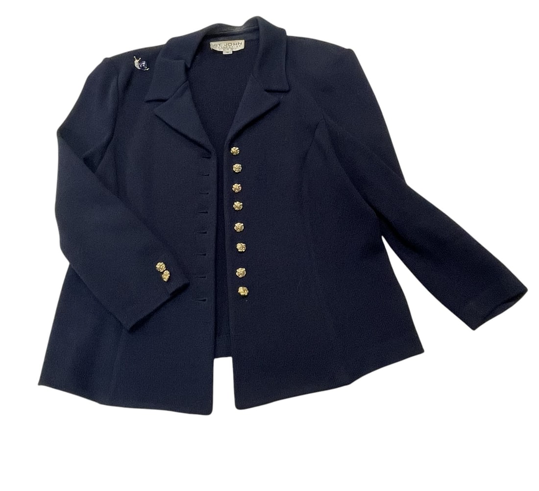 VINTAGE ST.JOHN COLLECTION BY MARIE GRAY NAVY SANTANA KNIT JACKET & MOCK NECK SHIRT (1 of 2)
