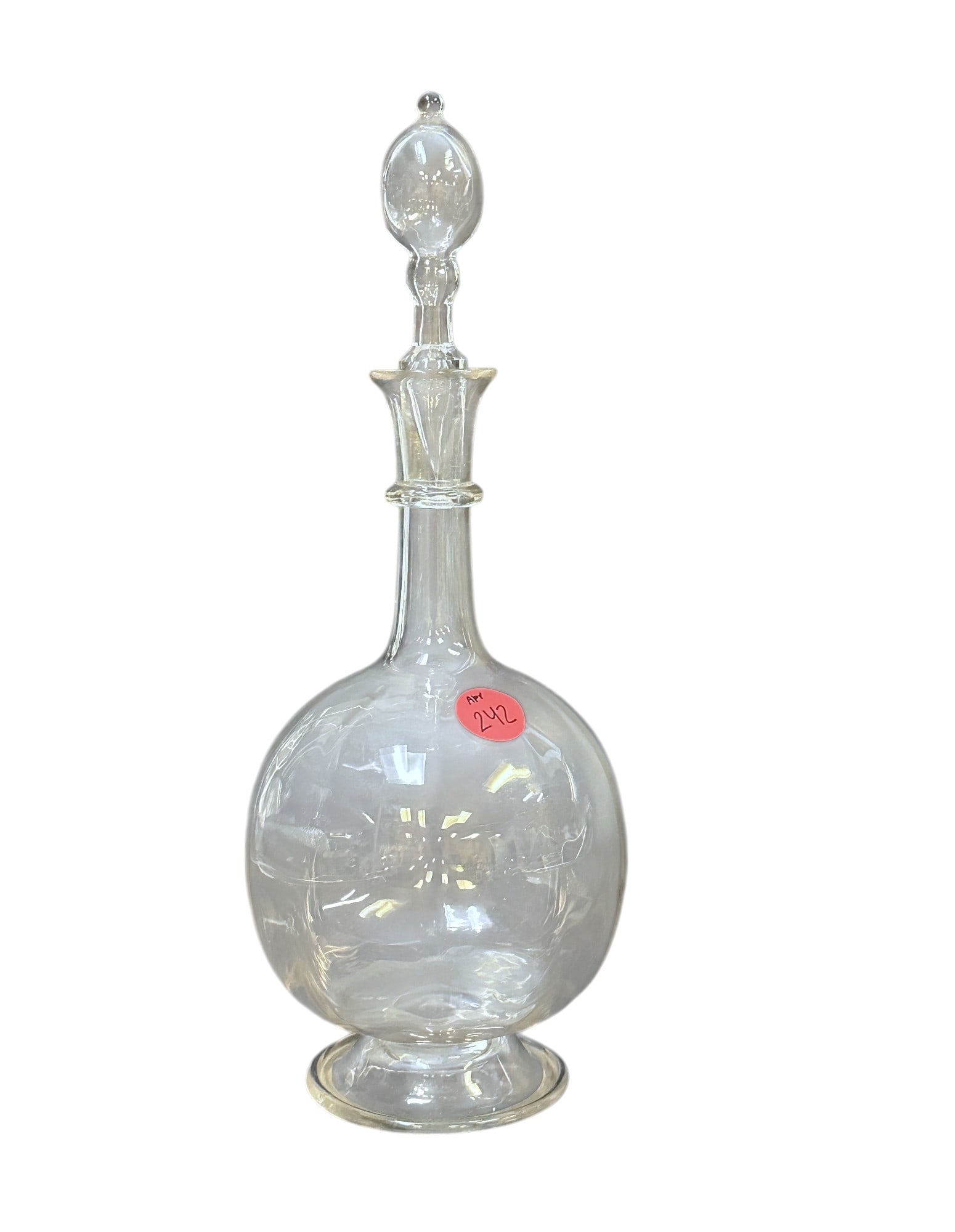 ART DECO HAND BLOWN GLASS DECANTER: Art Deco Hand Blown Glass Decanter. Measures 11.25" x 4" and weighs 13.6 oz.