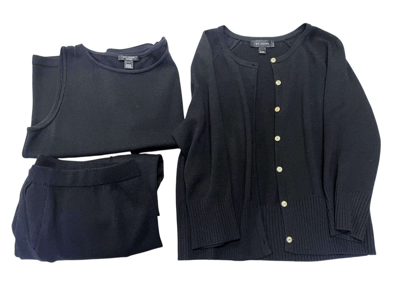 ST. JOHN BASICS CAVIAR SWEATER SET & PANTS (1 of 4)