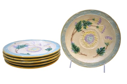 SIX ANTIQUE EUROPEAN MAJOLICA PLATES