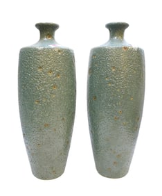PAIR LARGE TEXTURED STUDIO POTTERY VASE