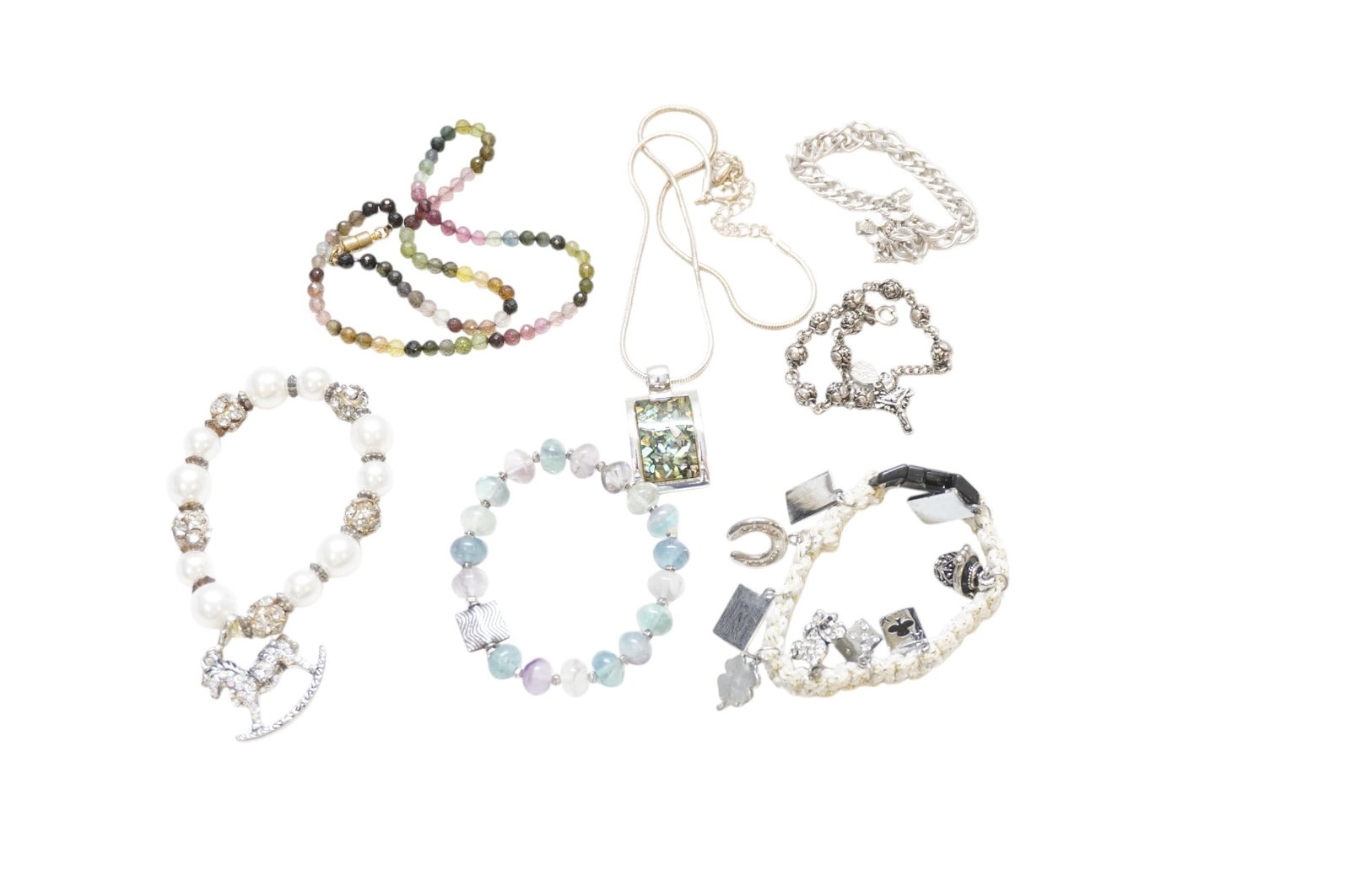 9 PIECES OF VINTAGE SILVER TONE COSTUME JEWELRY: 9 Pieces of Vintage Silver Tone Costume Jewelry. Total lot weight is 5.2 oz.