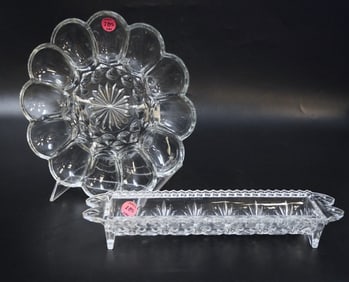 2 VINTAGE GLASS PIECES DEVILED EGGS +