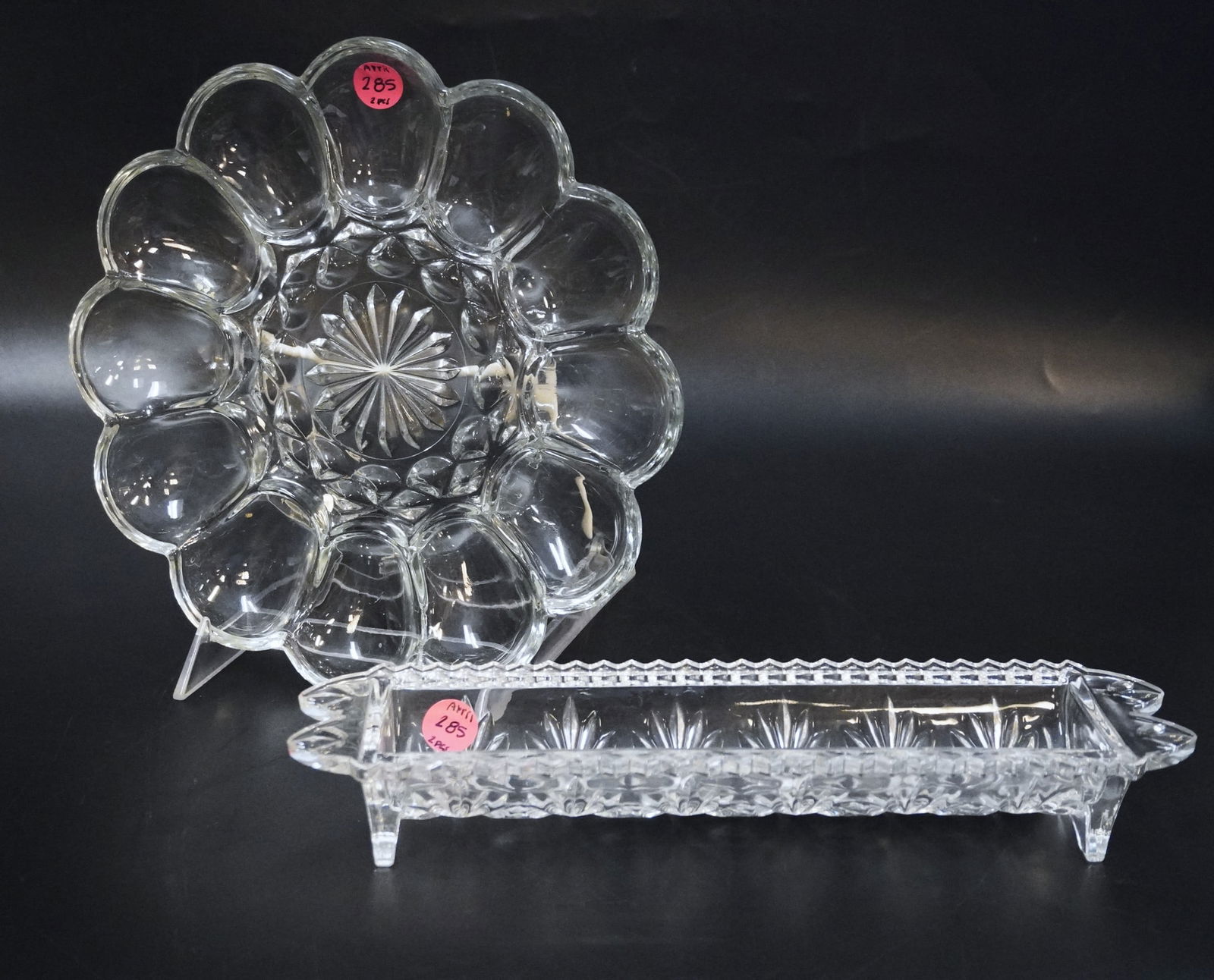 2 VINTAGE GLASS PIECES DEVILED EGGS + (1 of 2)