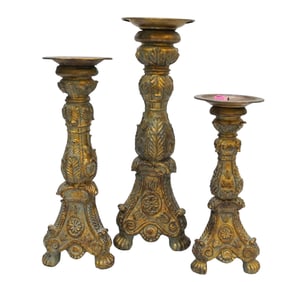 TRIO OF ORNATE CANDLE HOLDERS