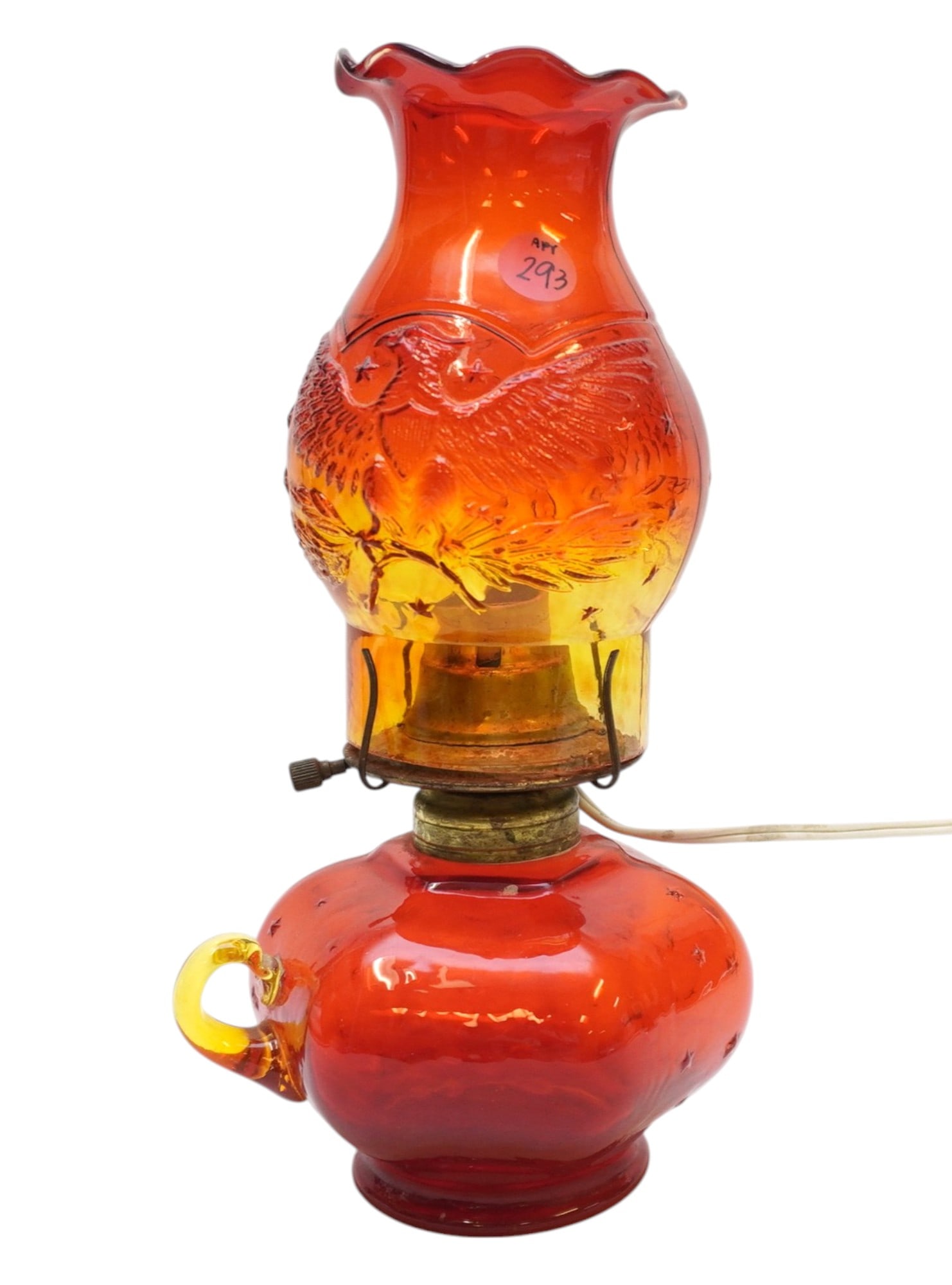 RARE VINTAGE L.E. SMITH AMBERINA EAGLE AND STARS ELECTRIFIED OIL LAMP (1 of 10)