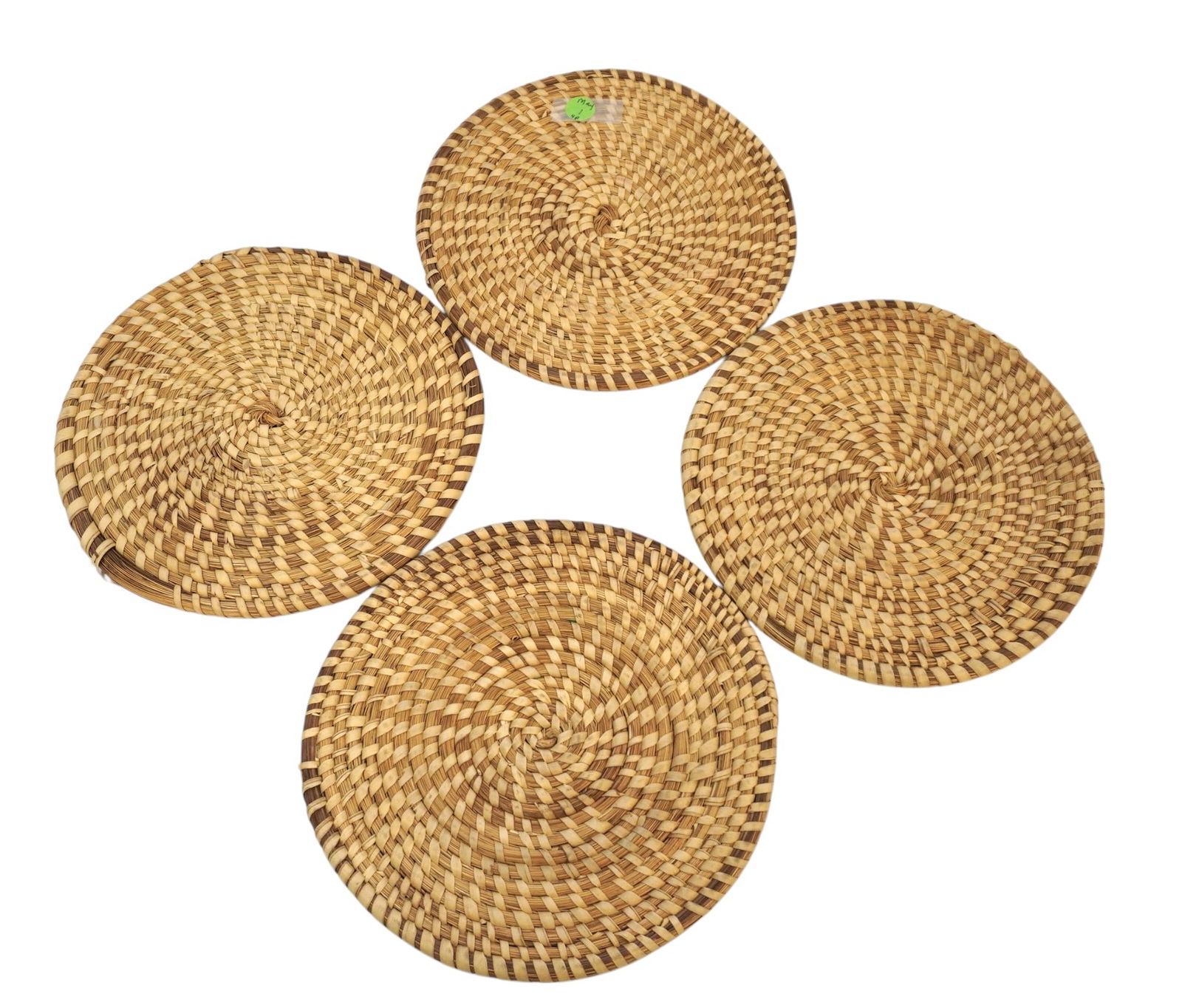 4 GULLAH SWEETGRASS TRIVETS: 4 Vintage Gullah Sweetgrass Trivets 9". Weight on all 1 lb 8 oz.
