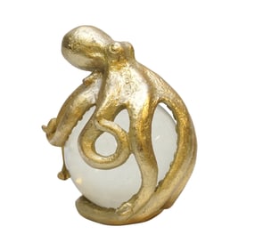 DECORATIVE BRASS OCTOPUS ON SOLID GLASS ORB