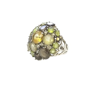 LARGE STERLING & GEMSTONE COCKTAIL RING
