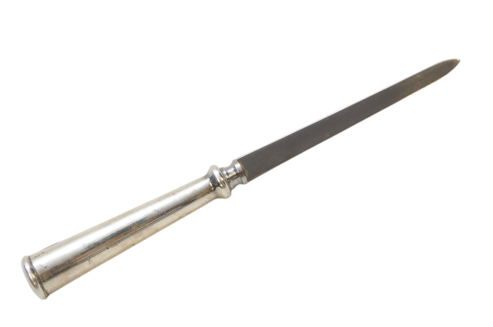 VINTAGE STERLING HANDLE LETTER OPENER: Vintage Mid Century Sterling Handle Letter Opener. Measures 9". Weight 2.7 oz. PROVENANCE: The Perrin family, of French Huguenot origin, of Abbeville, Perrin Plantation and Cotton Level Plantation.