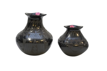 PAIR OF SOCORRO REYES MEXICAN BLACKWARE POTTERY