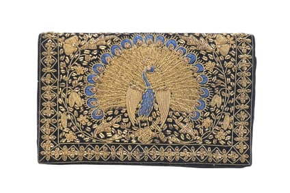 VINTAGE HAND STITCHED BEADED PEACOCK EVENING PURSE