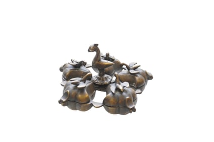 ANTIQUE BRONZE HINDU KUMKUM FIGURAL BOX