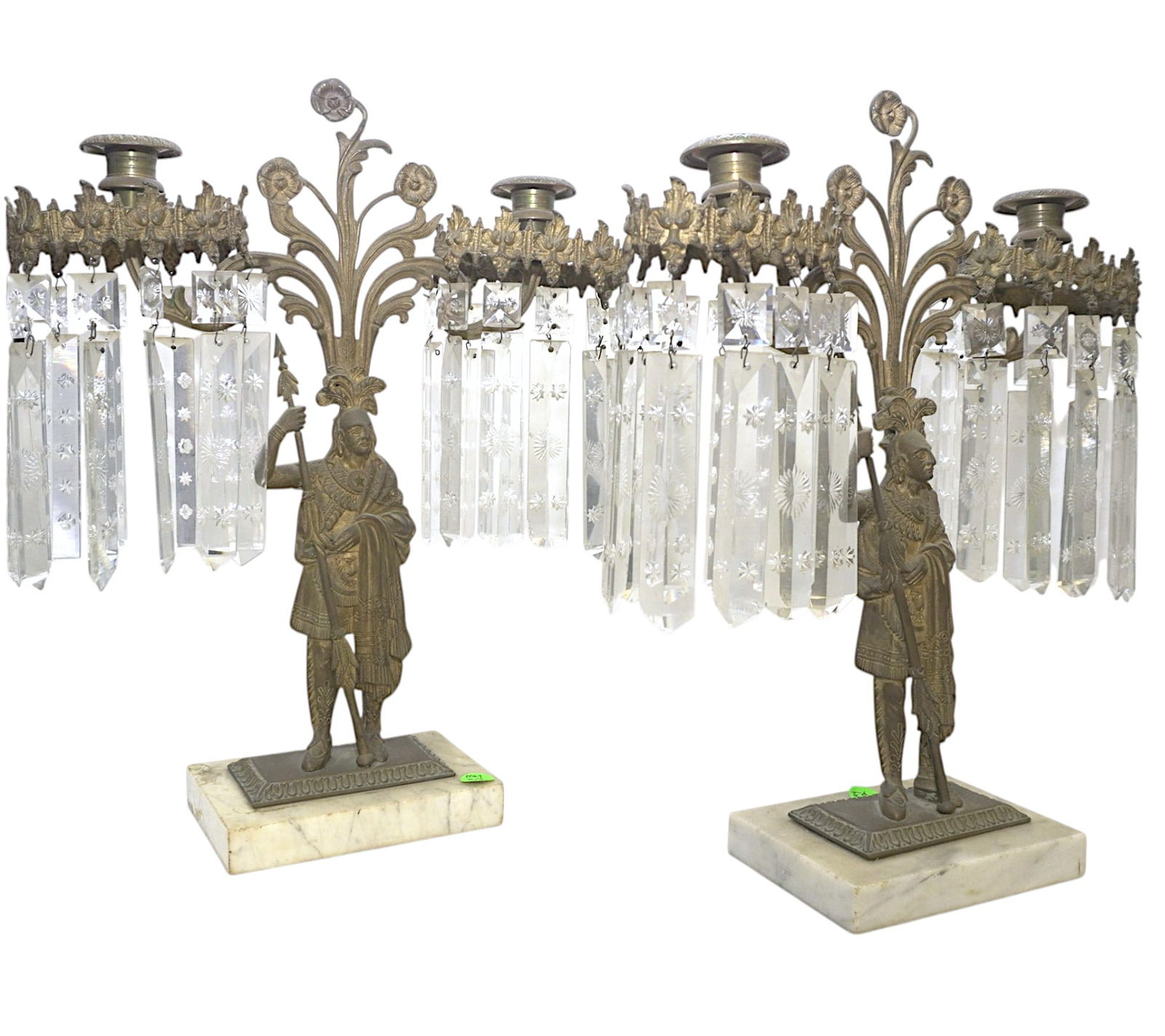 PAIR OF GILT BRONZE GIRANDOLE CANDELABRAS WITH CRYSTAL PRISIMS (1 of 4)