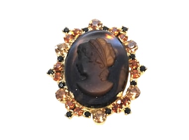 VINTAGE RARE JULIANA TIGER CAMEO BROOCH