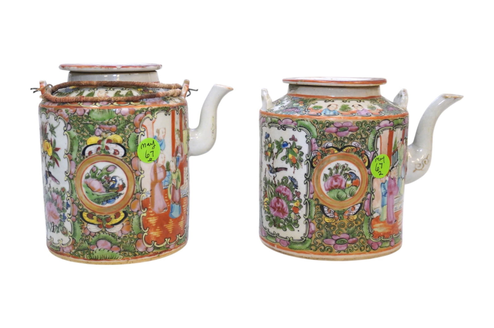 PAIR 19TH C ROSE MEDALLION CHINESE TEA POTS (1 of 9)