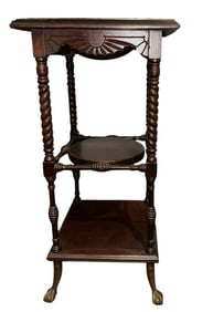 ANTIQUE THREE TIER TWIST LEG PARLOR TABLE/PLANT STAND