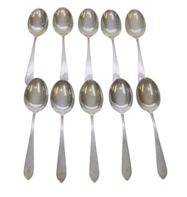 10 STERLING SILVER OVAL SOUP SPOONS S. KIRK & SON