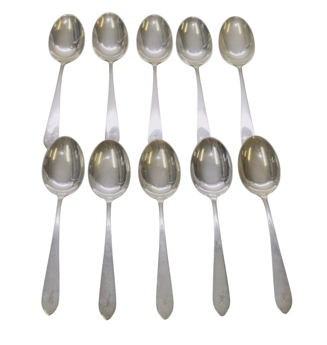 10 STERLING SILVER OVAL SOUP SPOONS S. KIRK & SON (1 of 3)