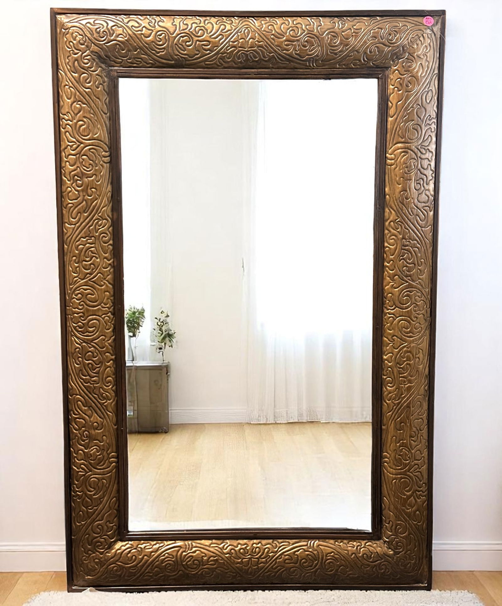 CONTEMPORARY EMBOSSED METAL BEVELED MIRROR 45" (1 of 1)