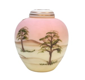 RARE FENTON BURMESE GINGER JAR J.K. SPINDLER